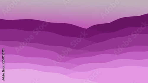 Abstract layered purple hills background vector illustration, minimalist paper cut style mountain landscape panorama with violet silhouettes, nature scenery backdrop design element