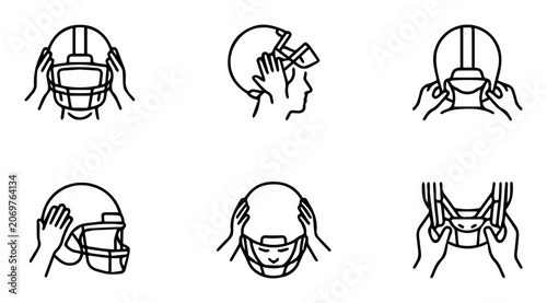 American Football Helmet Fitting Guide: Step-by-Step Instructions, Safety Gear Application, Sports Equipment Usage, Protective Headwear Assembly, Athletic Accessory Setup