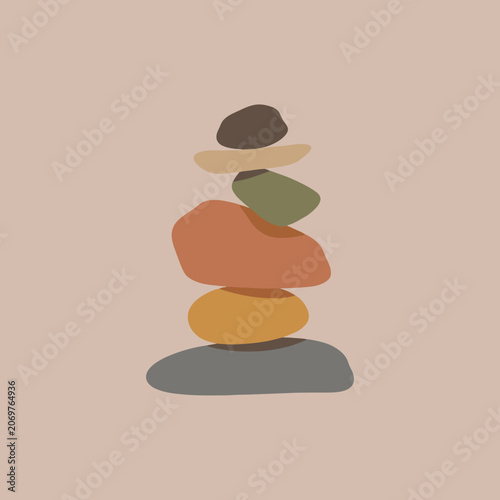 Canvas Print A stack of smooth colorful stones rests on a neutral background