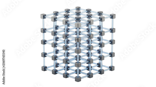 3D model of a complex interconnected metal lattice structure on white background transparent background