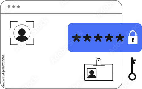 Secure login and access control: user profile, password, id card, and key for web banner social media banner business presentation marketing meterial.