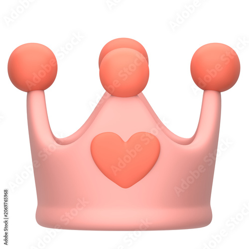 A pink crown with a heart on it sits on a surface.