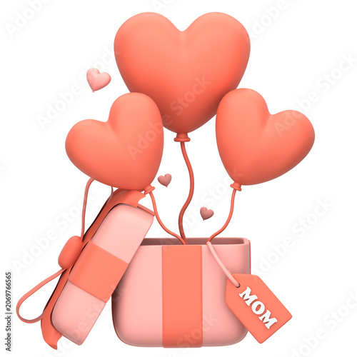 A festive gift with heart balloons floats above it in celebration
