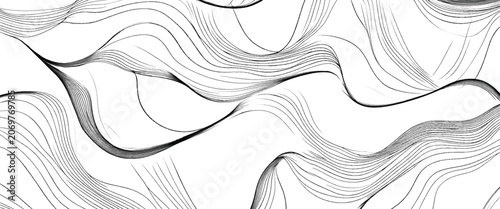 Tablou pe pânză Abstract black and white wavy lines pattern with textured brush strokes and smoo