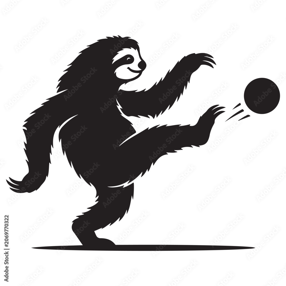 Fototapeta premium Funny Sloth Silhouette Line Art Bold Outline Hanging Jungle Animal Vector Illustration