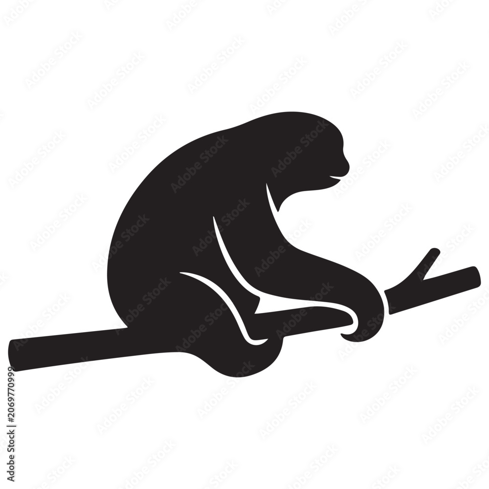 Fototapeta premium Funny Sloth Silhouette Line Art Bold Outline Hanging Jungle Animal Vector Illustration