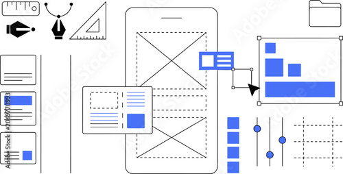 Mobile app and development tools and workflow for web banner social media banner business presentation marketing meterial.