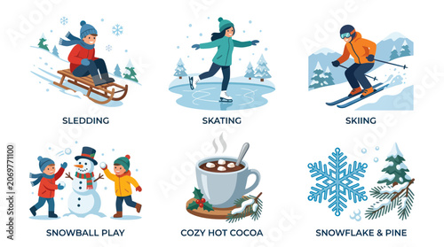 Fotografía Children enjoying winter outdoor activities and cozy holiday symbols