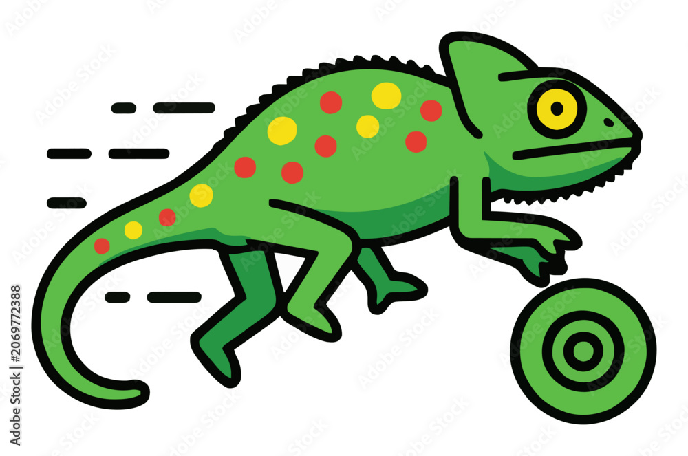 Fototapeta premium Running chameleon lizard vector illustration. Generative AI