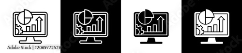 Quadro su tela Monitor Icon In Outline And Glyph Styles With Black And White Variations