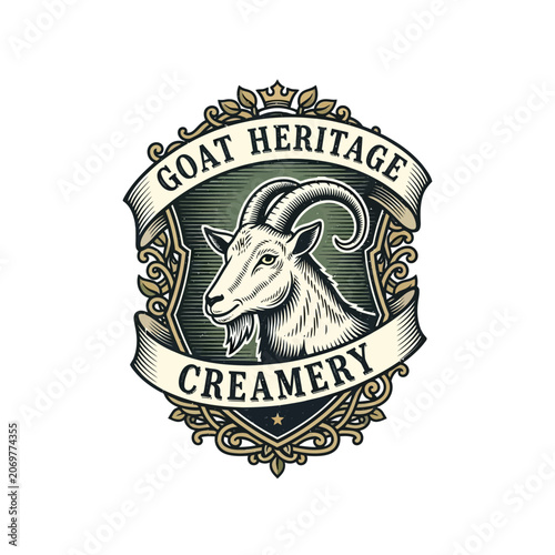 Obraz na plátně Goat Heritage Creamery Ornate Farm Logo
