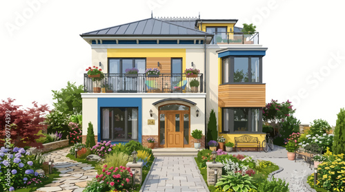 Beautiful house with garden and balcony.