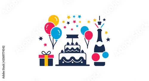 Birthday Celebration Cake and Gifts.