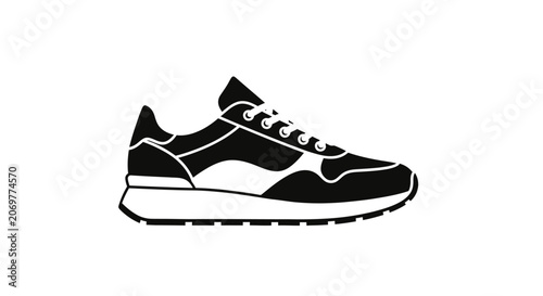 Black and white athletic running shoe.