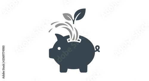 Black Piggy Bank with Green Sprout.
