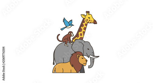 Cartoon animals stack lion elephant.