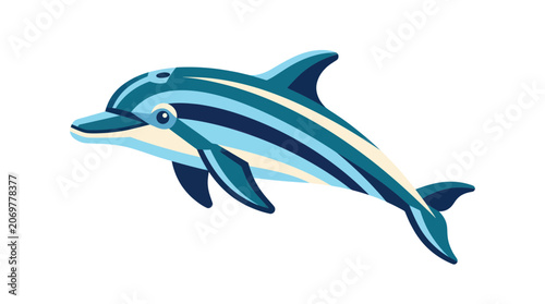 Tableau sur toile Stylized Dolphin Illustration with Blue Stripes on White Background
