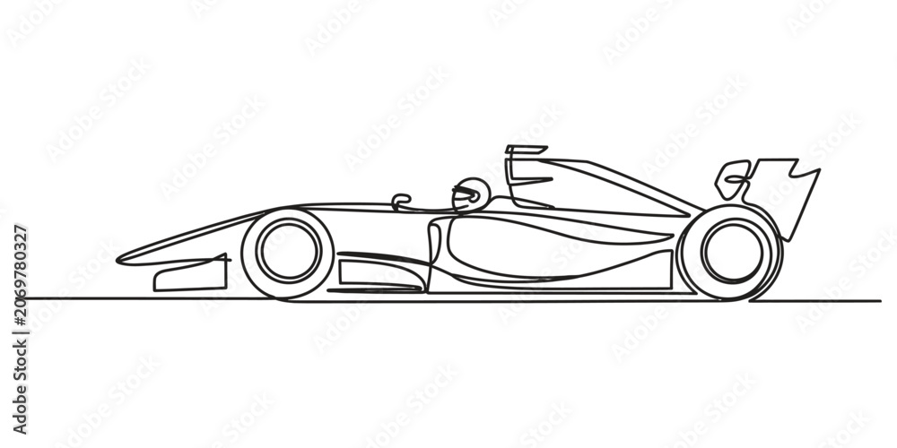 Naklejka premium Continuous single line drawing of a fast formula one race car
