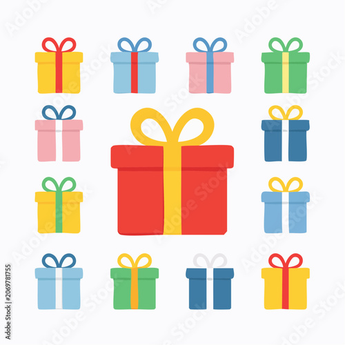 Collection of colorful gift boxes with ribbons, perfect for celebrations and special occasions, conveying joy and generosity
