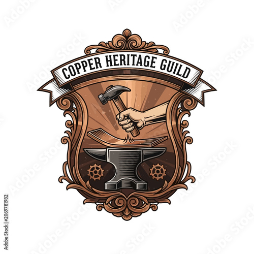 Obraz na plátně Copper heritage guild blacksmith emblem.