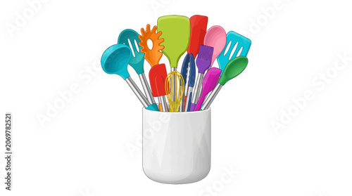 Colorful Kitchen Utensils in Cup.