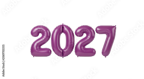Purple helium balloons in shape of two thousand twenty seven numbers transparent background