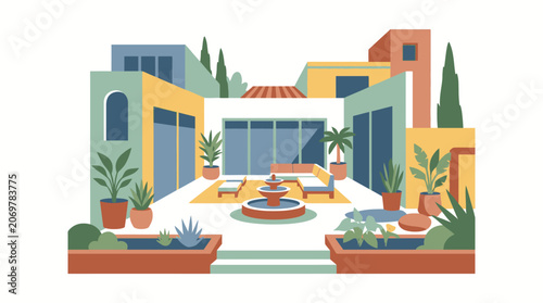 Colorful plants in garden pots.
