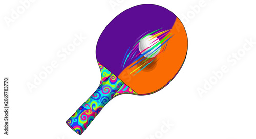 Colorful ping pong paddle closeup.