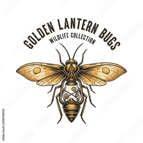 Fotografía Golden Lantern Bugs wildlife collection insect badge.