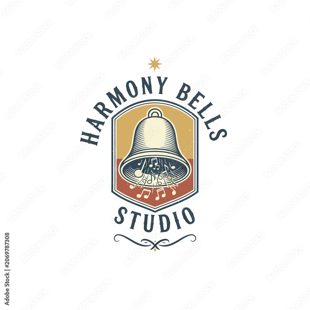 Fototapeta premium Harmony Bells Studio vintage musical bell logo.