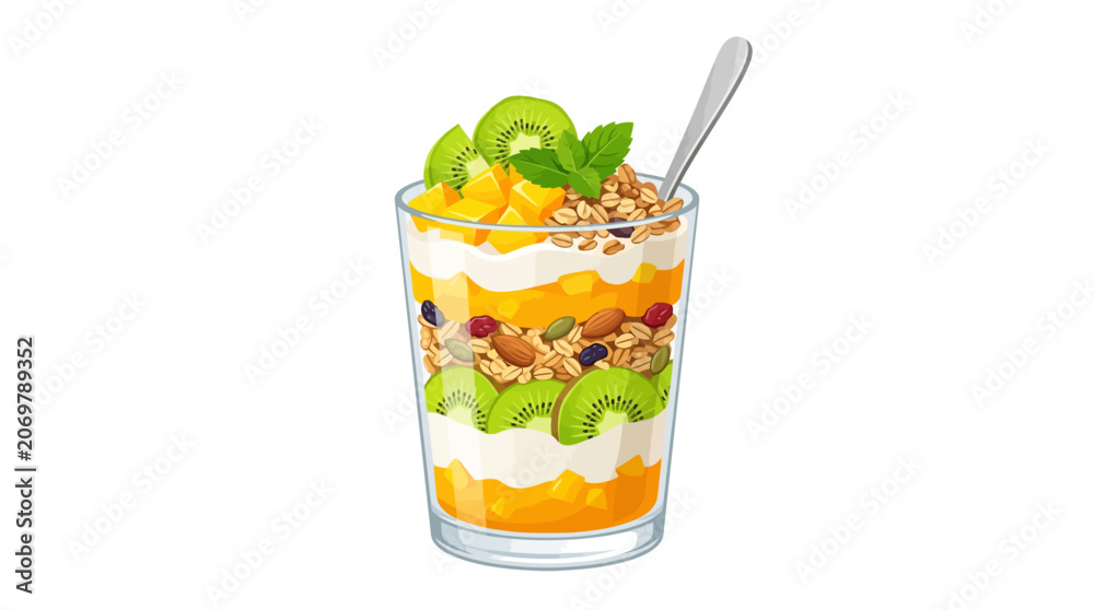 Fototapeta premium Fresh Fruit and Yogurt Parfait Dessert.