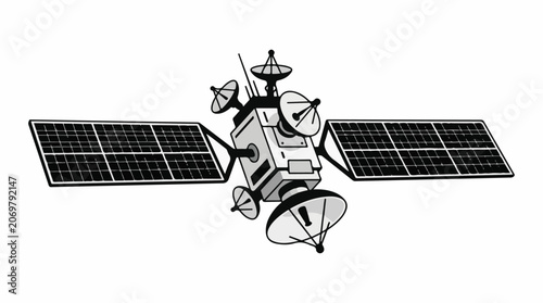 Satellite in Space with Solar Panels.
