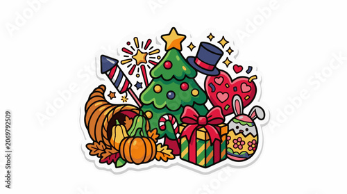 Colorful Christmas tree with gifts and decorations.