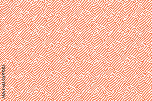 Obraz na płótnie Vibrant and dynamic seamless geometric pattern consisting of dense, alternating blocks of orange and white diagonal stripes that meet at sharp angles to create an optical illusion or dazzle effect