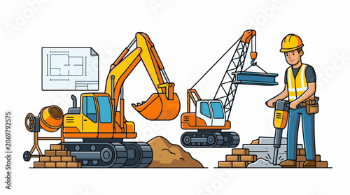 Construction worker with heavy machinery equipment.