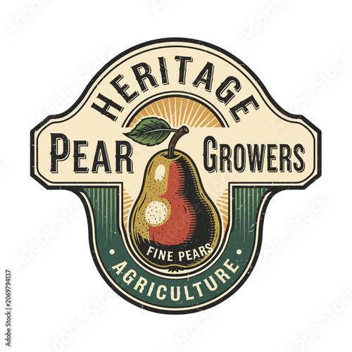Heritage Pear Growers agricultural fruit orchard vintage badge.
