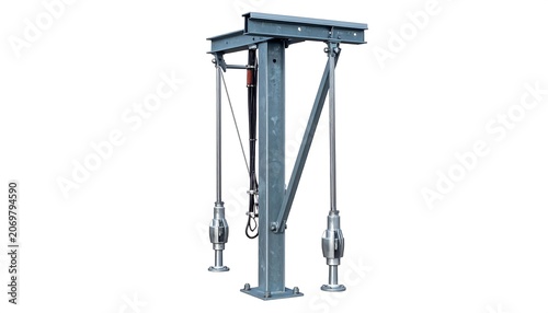 A steel support structure with beams and cables. It appears industrial and is designed for heavy lifting or stabilizing large objects