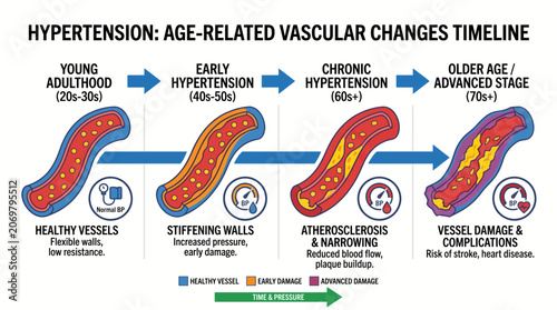 Bild auf Leinwand Hypertension Age-Related Vascular Changes Timeline Infographic