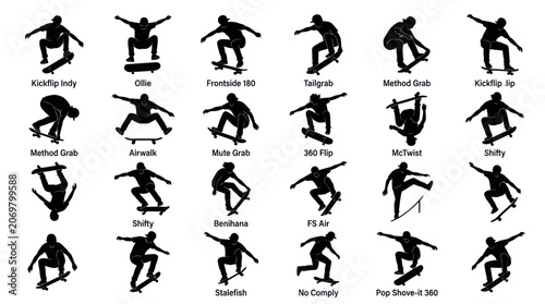 Tableau sur toile Skateboarder Silhouette Set: Tricks and Stunts Collection