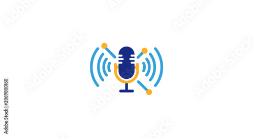 Microphone with Sound Waves Emitting.