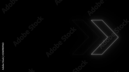 Animated glowing white neon arrow pulsing on a deep black background, for modern digital, interface user experience, navigation and dynamic, motion overlay projects