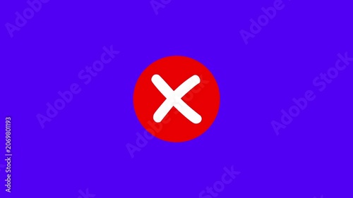 Vibrant red cross mark animated on a solid purple background, minimalist for digital interfaces, error notification, rejection symbol, and interactive user feedback ui motion