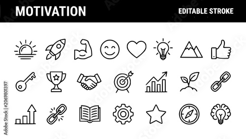 Foto Motivation icon set line art symbols for success growth and positive thinking