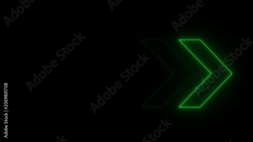 Neon green glowing arrows moving forward in a continuous loop, dynamic digital directional signage for modern technology interfaces, abstract cyberpunk motion background, for ui and ux