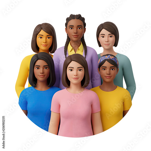 Diverse group of women in 3D render style