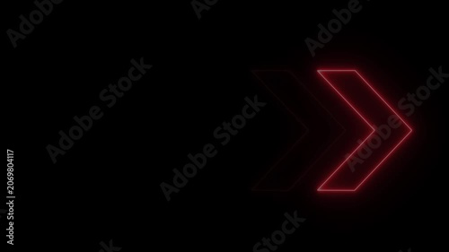 Vibrant red neon glowing arrow sign pulsing with rhythmic energy on a deep black background, for modern digital, interface motion abstract, technology and dynamic, ui navigation