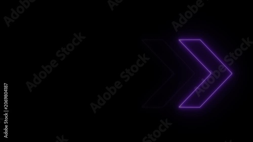 Dynamic purple neon arrow sign pulsing with glowing light effects on a deep black background, modern digital signage, directional motion futuristic ui and tech branding