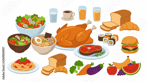 A colorful illustration of various food items (54)