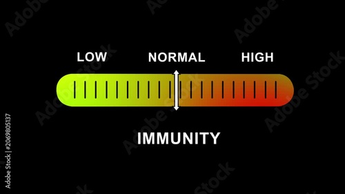 Dynamic immunity level progress bar showing health status transitioning from low to immunity levels for medical research, healthcare education, wellness tracking, and biological science projects
