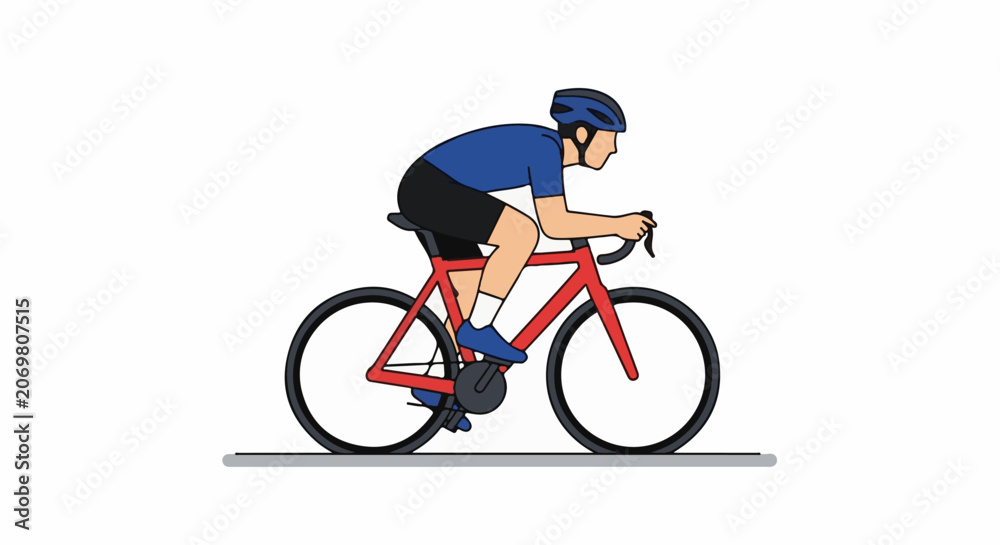 Fototapeta premium A person rides a red bicycle on a gray path